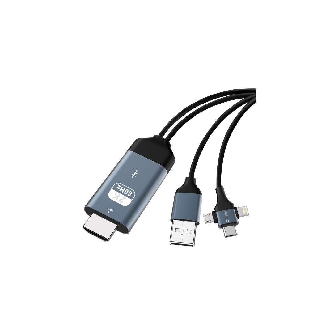 Cables de Datos 3 en 1 HDMI to (Tipo C, Micro Usb, Apple Lightning) 2K 60HZ fast HD 1080P Largo 2.0M