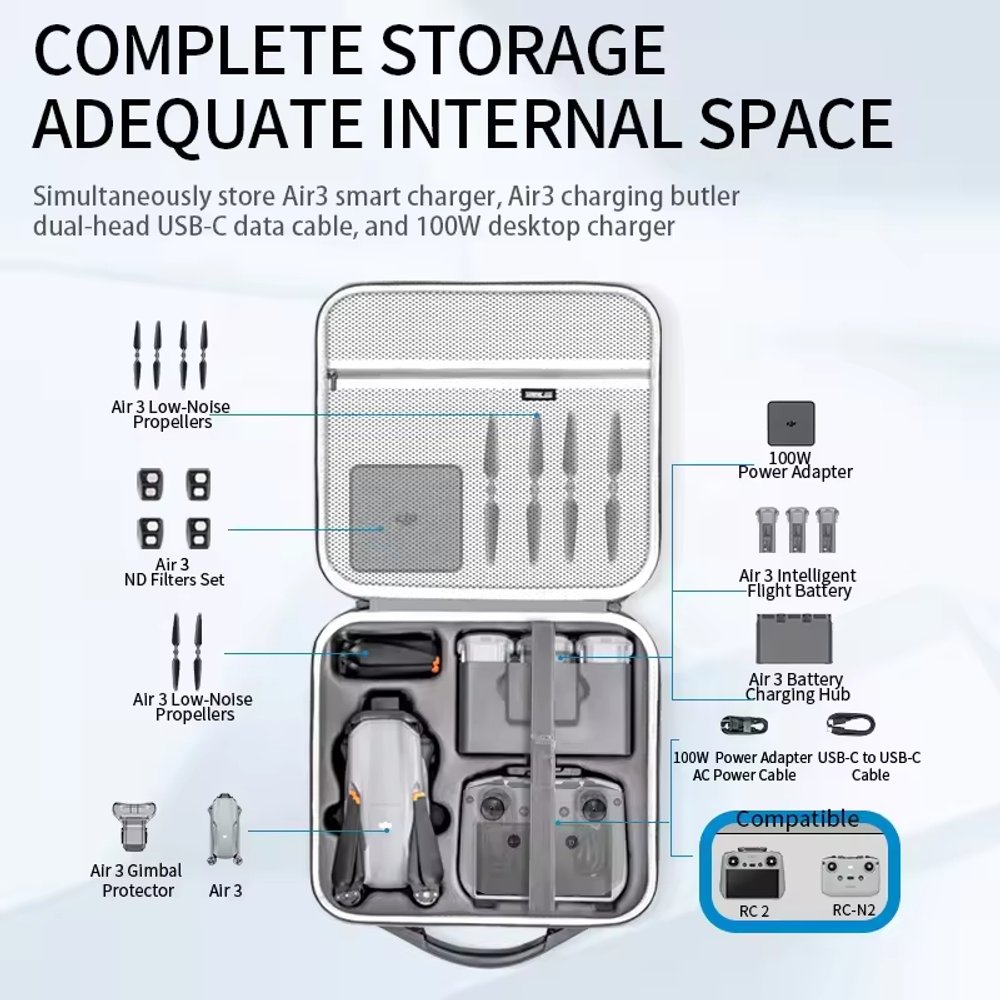Bolso Maletín organizador para dron compatible con DJI Air 3 DJI RC-N2/DJI RC 2 (Fly more combo)