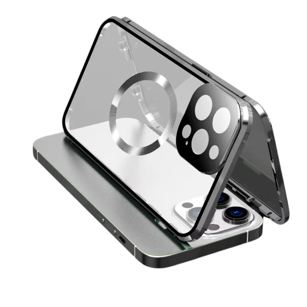 Funda magnética marco de aluminio iPhone 15 Pro Max Plata
