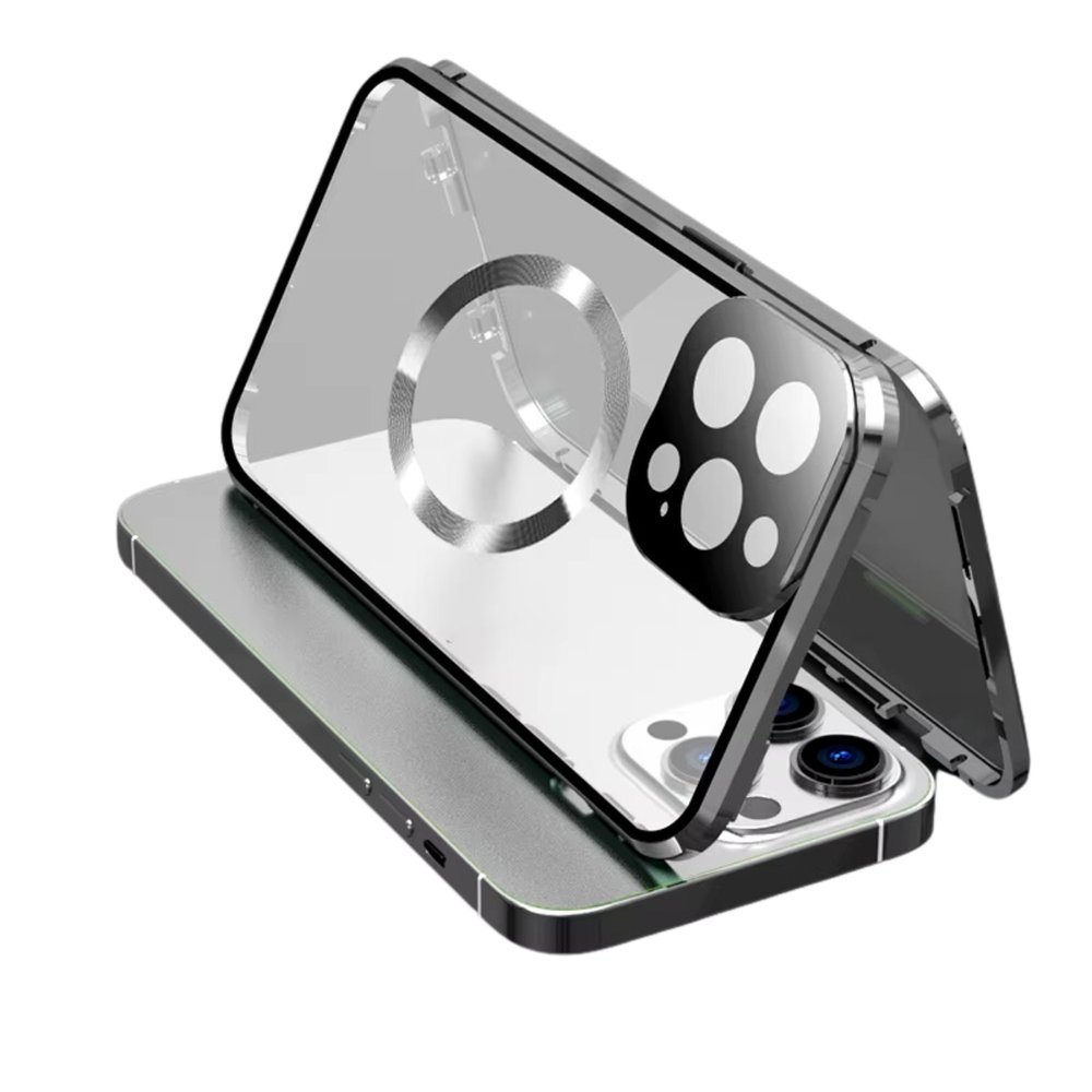 Iphone 14 pro Max Marco de metal + acrílico + vidrio templado clase: A color: Negro