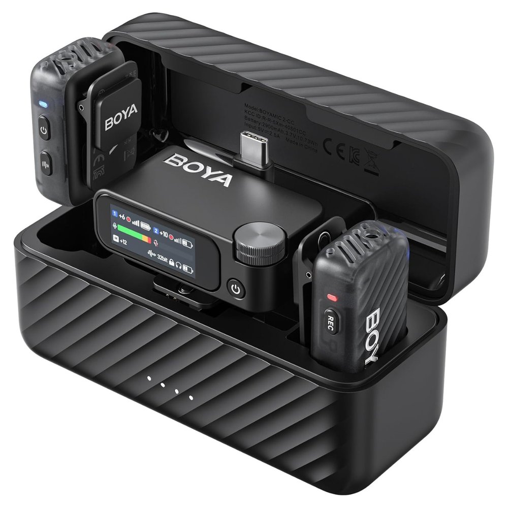 Micrófono BOYAMIC 2 (USB-C+3.5mm TRS*RX+2*TX + 2*Lavalier mic + Caja de carga