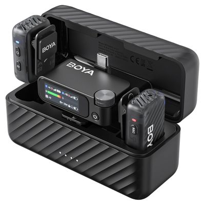 Micrófono BOYAMIC 2 (USB-C+3.5mm TRS*RX+2*TX + 2*Lavalier mic + Caja de carga